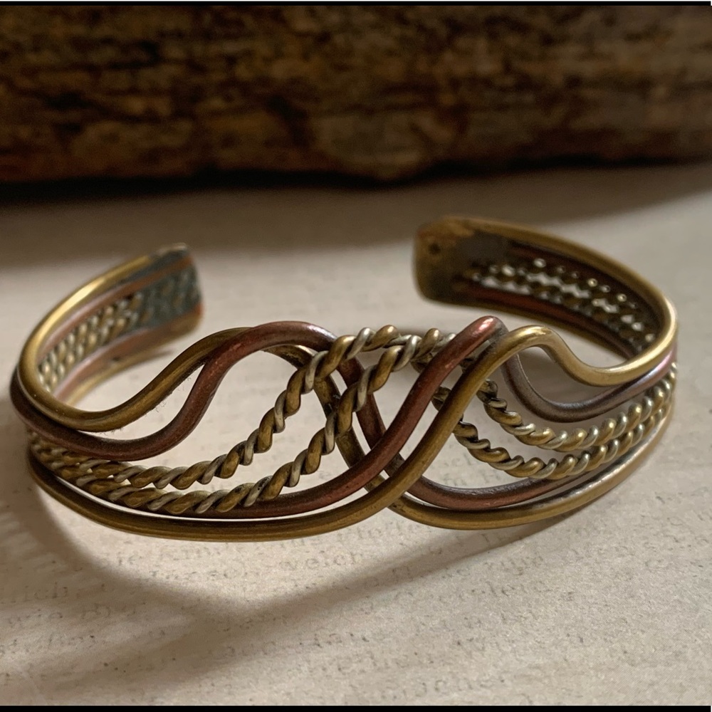 Artesian Tricolor Metal Bracelet Copper Brass Silver Wire Bohemian Boho Gypsy